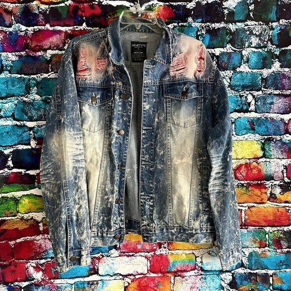 Arketype Bleached Distressed Denim Jean Jacket Size Large - Picture 1 of 6